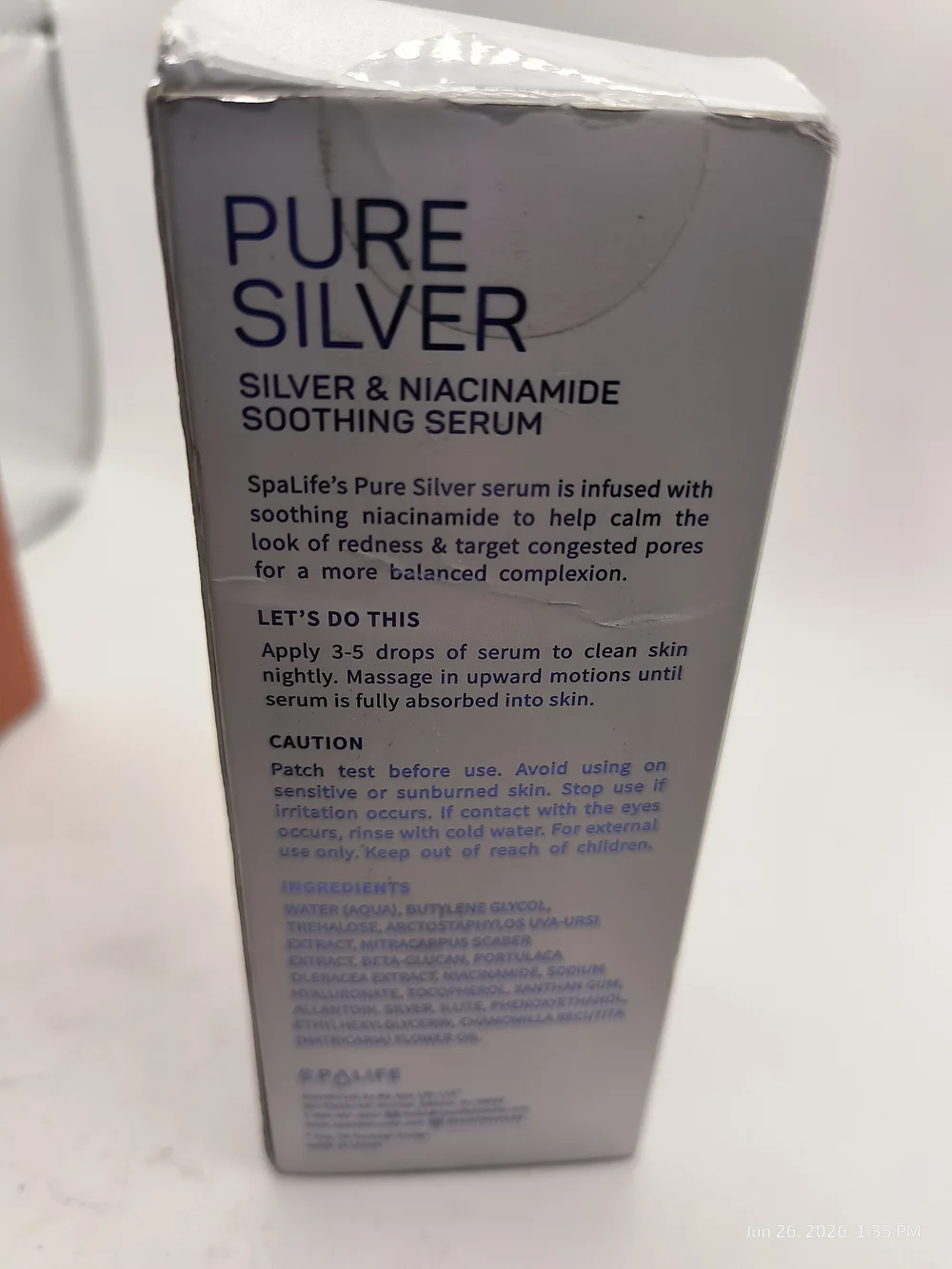 SpaLife Pure Silver & Niacinamide Soothing Serum - Sealed Box DMG